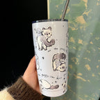 Insulated Stainless Steel Mug with Funny Animal Design Leak-Proof Lid Ergonomic Handle