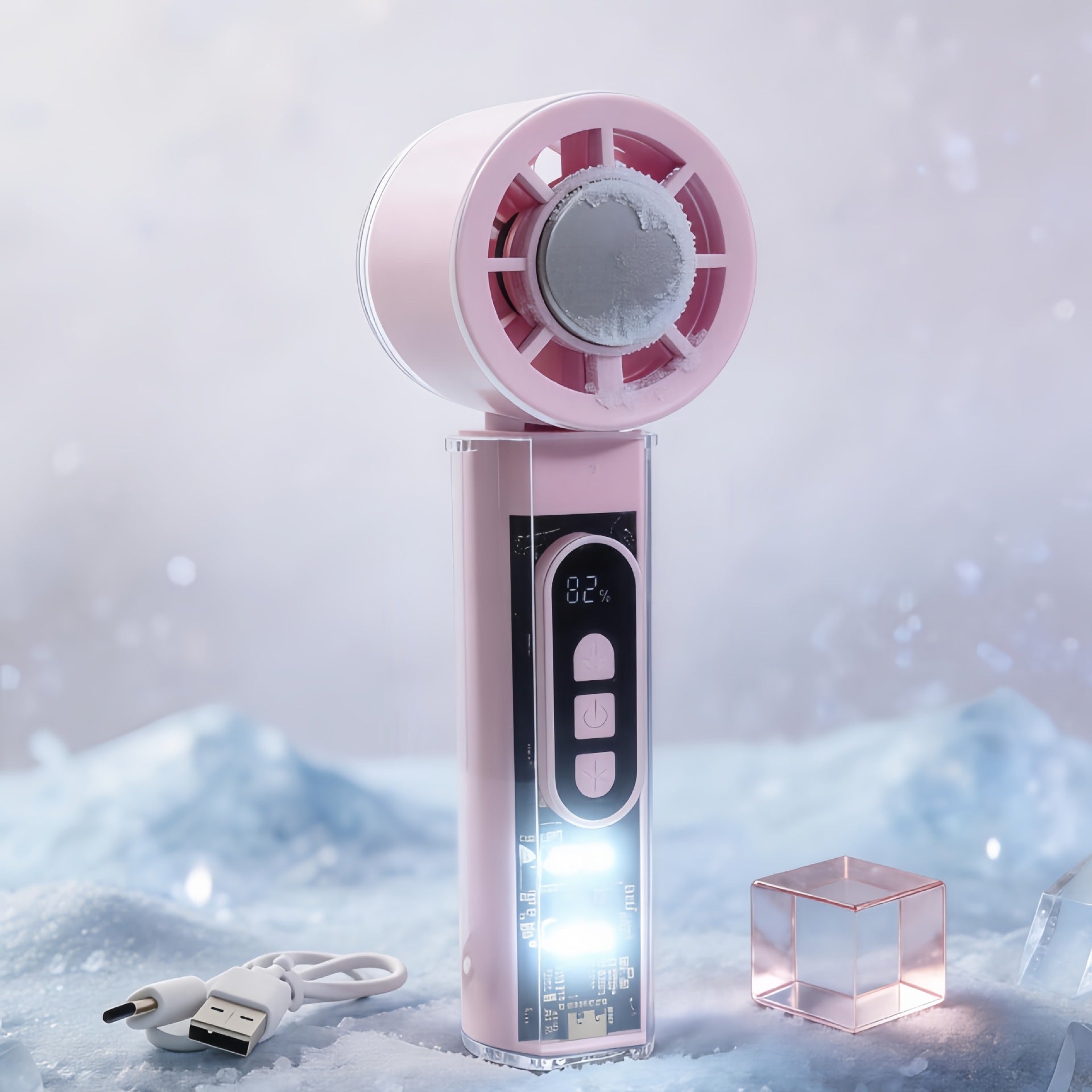 Portable USB Rechargeable Handheld Fan with Mist Function and Multiple Speeds
