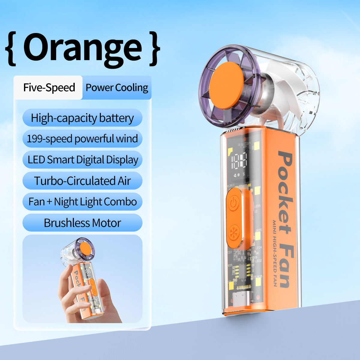 Portable High-Speed Mini Fan with LED Display and Night Light Compact Handheld Fan