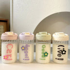 Ladies Insulated Water Bottle Double Wall Flip Lid Flower Design Reusable Eco-Friendly