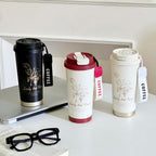 Women Travel Mug Insulated Stainless Steel Leak-Proof with Elegant Floral Illustration