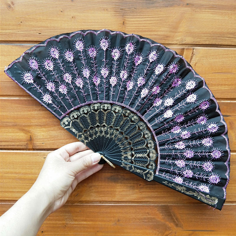 Women's Lace Fan High-Quality Breathable Fabric Artistic Floral Motifs