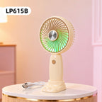 USB Rechargeable Mini Handheld Fan with Foldable Stand and Removable Ear Attachments