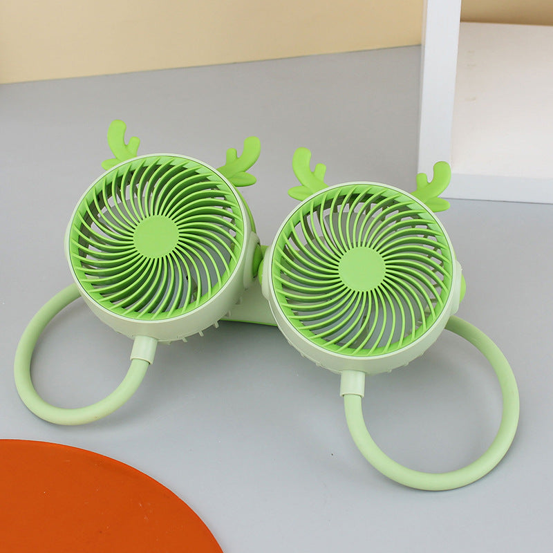 Rechargeable Portable Neck Fan Double Fan Flexible Gooseneck Quiet Hands-Free Cooling