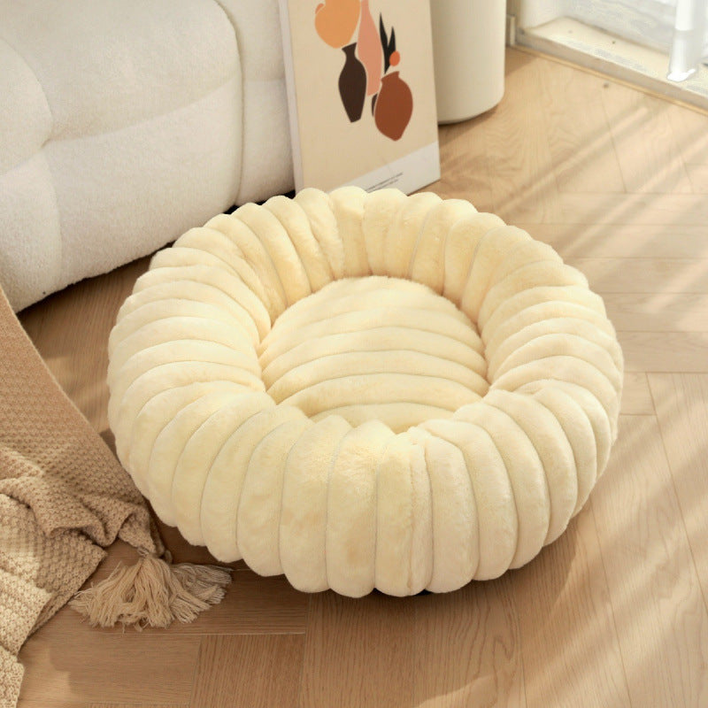 Round Plush Pet Bed with High Edges Ultra-Soft Hypoallergenic for Cats and Small Dogs