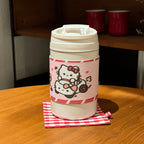Women's Insulated Plastic Coffee Mug Double-Walled Flip Lid Cute Rabbit Design