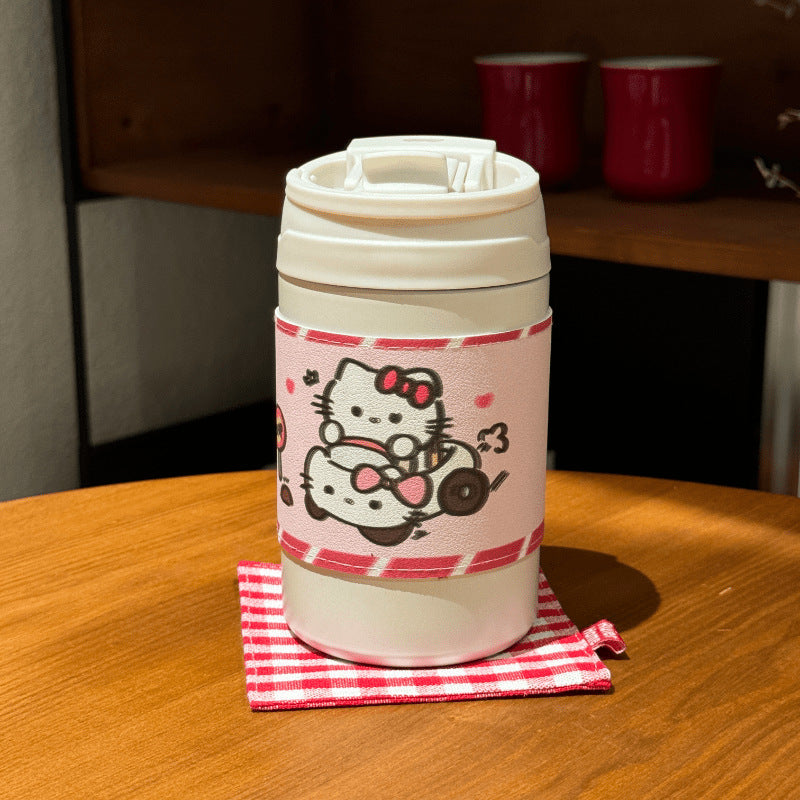 Women's Insulated Plastic Coffee Mug Double-Walled Flip Lid Cute Rabbit Design