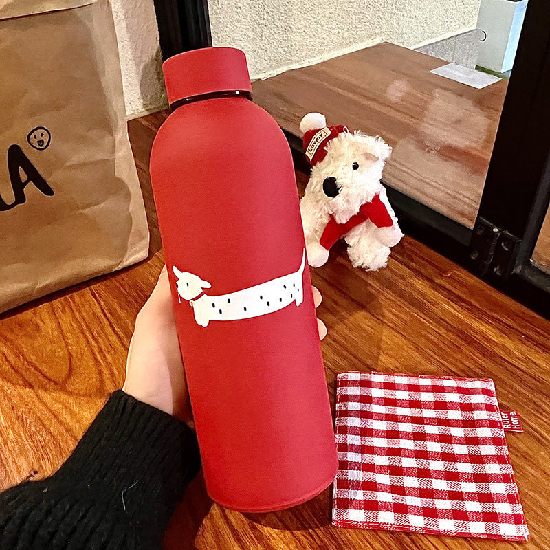 Insulated Water Bottle for Women Double-Walled Eco-Friendly Reusable Bottle with Dog Design and Flip Lid