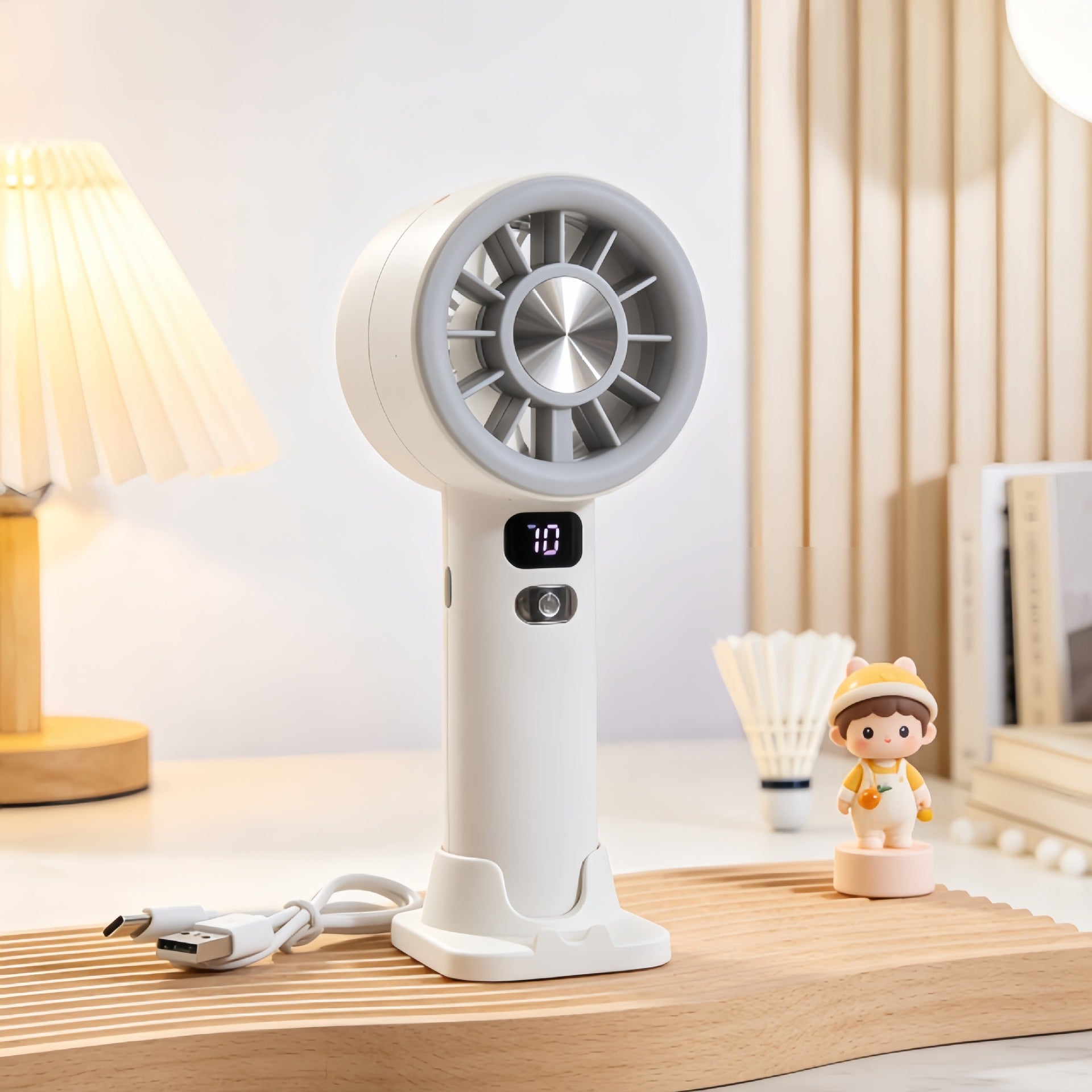 Portable Hand Fan with LCD Display USB Rechargeable Compact Personal Cooling Fan