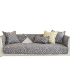Ladies Sofa Throw Cotton Cover with Yellow White Floral Pattern and Cushions