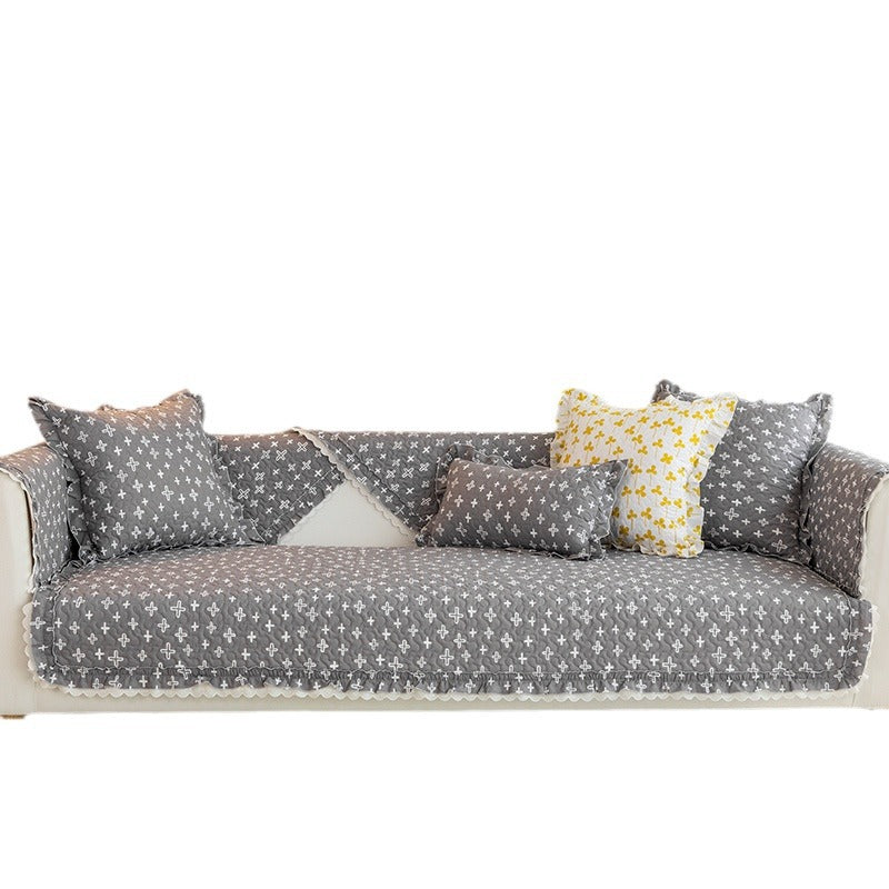 Ladies Sofa Throw Cotton Cover with Yellow White Floral Pattern and Cushions