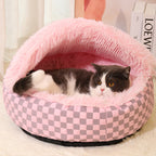 Cozy Cat Bed Soft Check Pattern Indoor Outdoor Pet Nest
