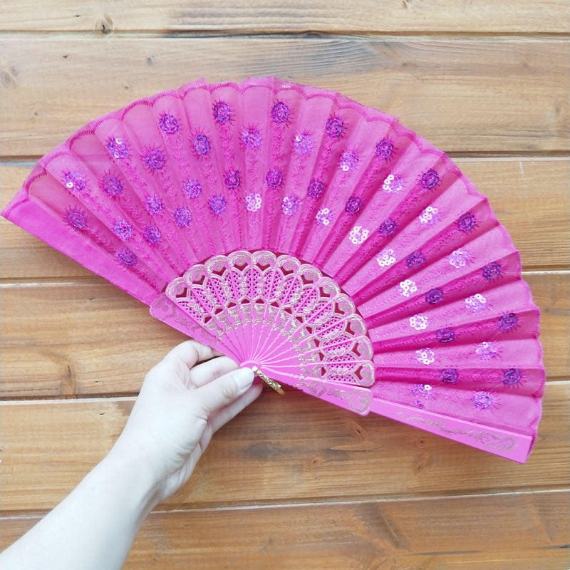 Handcrafted Ladies Fan with Exquisite Embroidery Lightweight Fabric Cooling Accessory