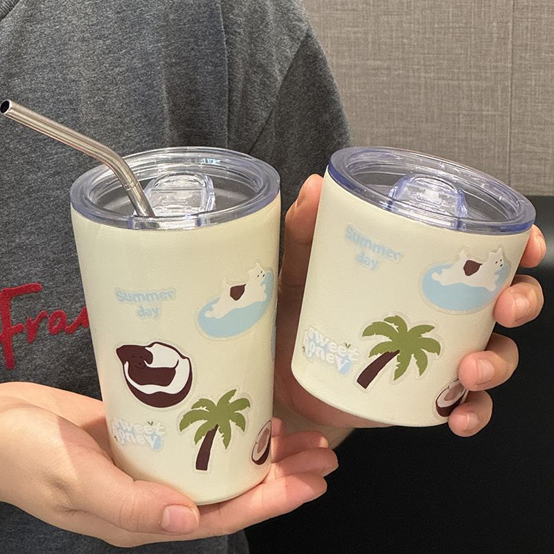 Double Insulated Reusable Drinking Cup with Spill-Proof Lid Bright Summer Design