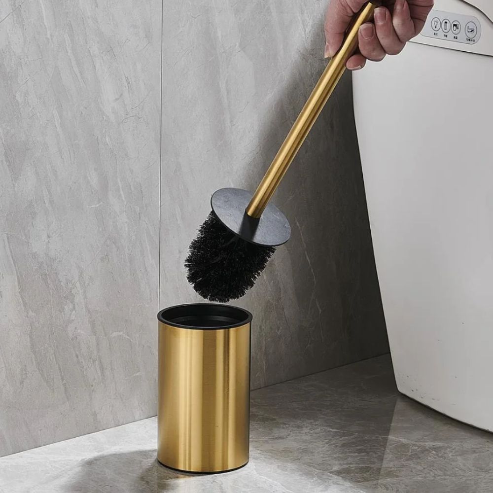 Standing Toilet Brush Set Stainless Steel Upright Holder Compact Bathroom Cleaning Tool