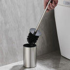 Standing Toilet Brush Set Stainless Steel Upright Holder Compact Bathroom Cleaning Tool