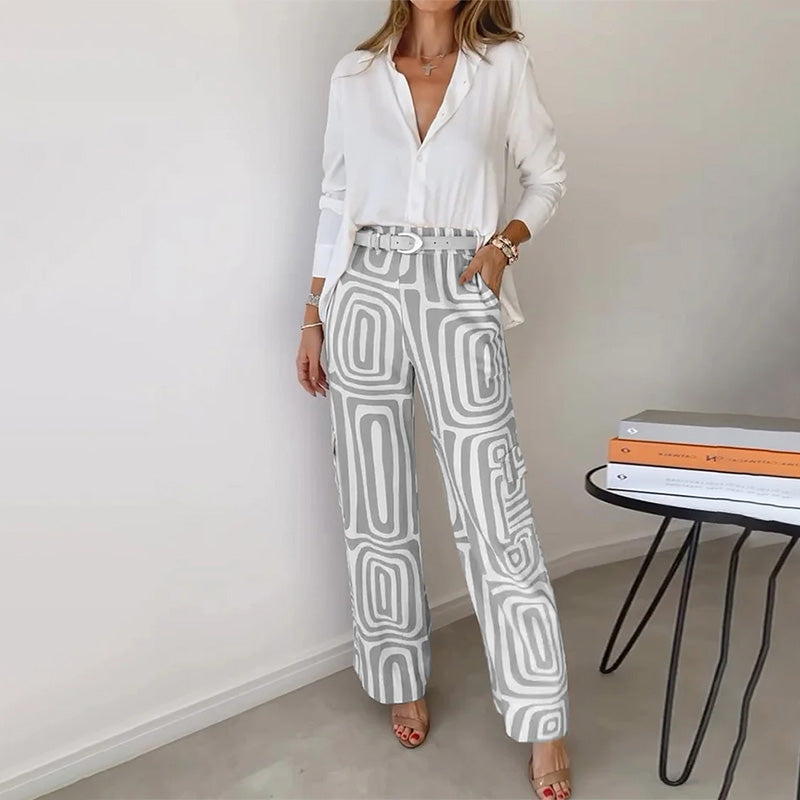 Elegant two-piece co-ord set for women featuring a stylish opal color from Harrow, with a fitted top and matching skirt.