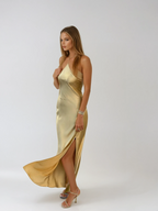 Harrow Alma satin wedding guest maxi dress with an open back, elegant design for women, suitable for formal occasions