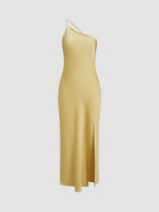 Harrow Alma elegant satin wedding guest maxi dress with open back and flowing silhouette for women.