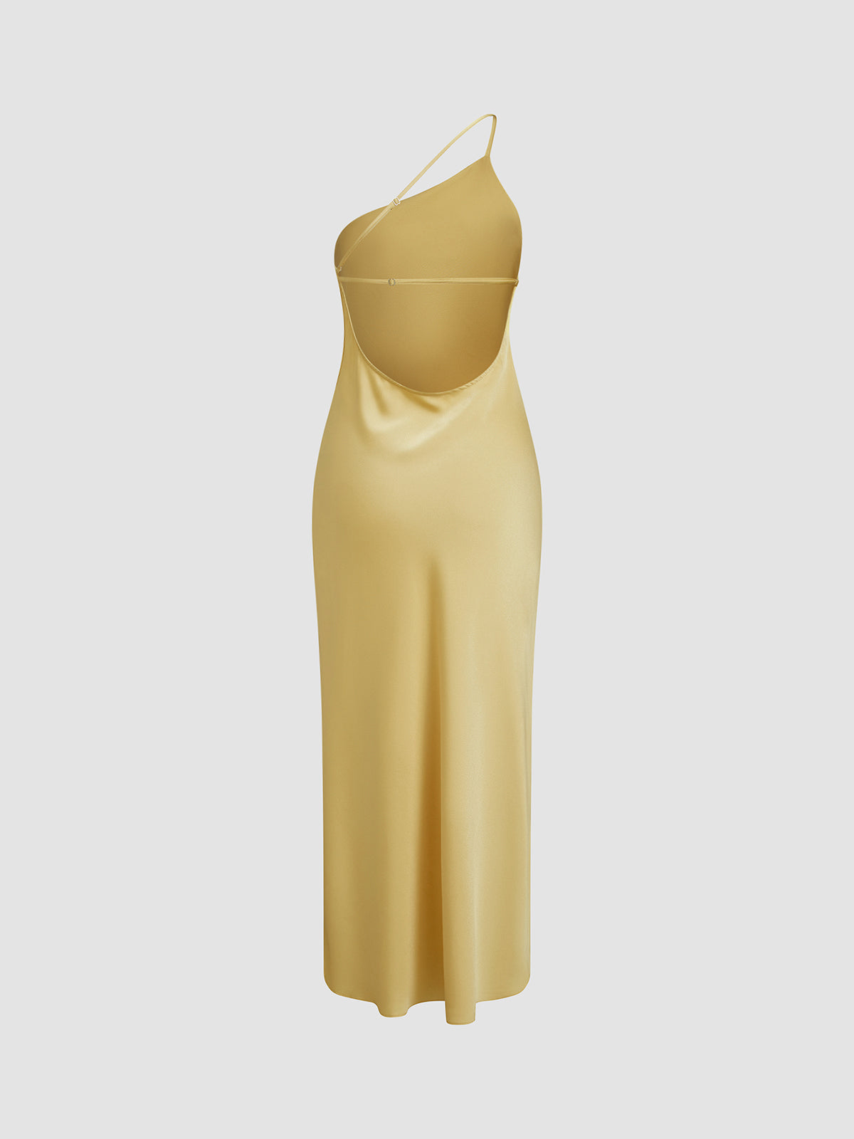 Harrow Alma elegant satin wedding guest maxi dress for women with an open back and flowing design.