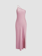 Harrow Alma elegant satin wedding guest maxi dress with open back and flowing design for women.