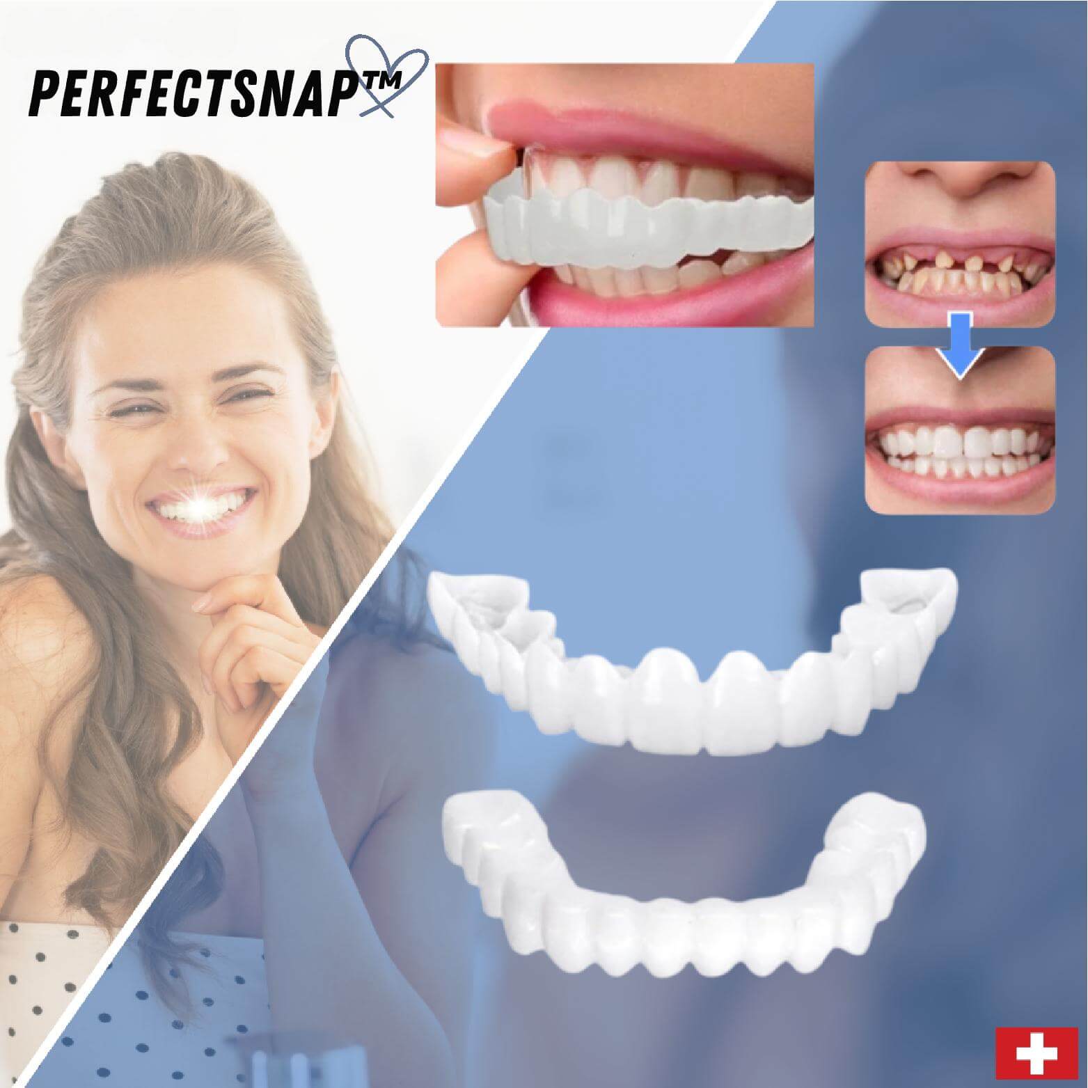 PerfectSnap Snap-On Veneers Reusable Plastic Teeth Cover Adjustable Fit for Instant White Smile