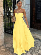 Alondra | Elegant Pleated Maxi Dress for Women Open Back
