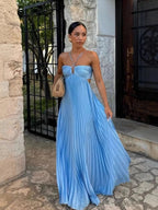Alondra | Elegant Pleated Maxi Dress for Women Open Back