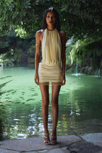 Alora | Elegant Pleated Mini Dress for Women Open Back