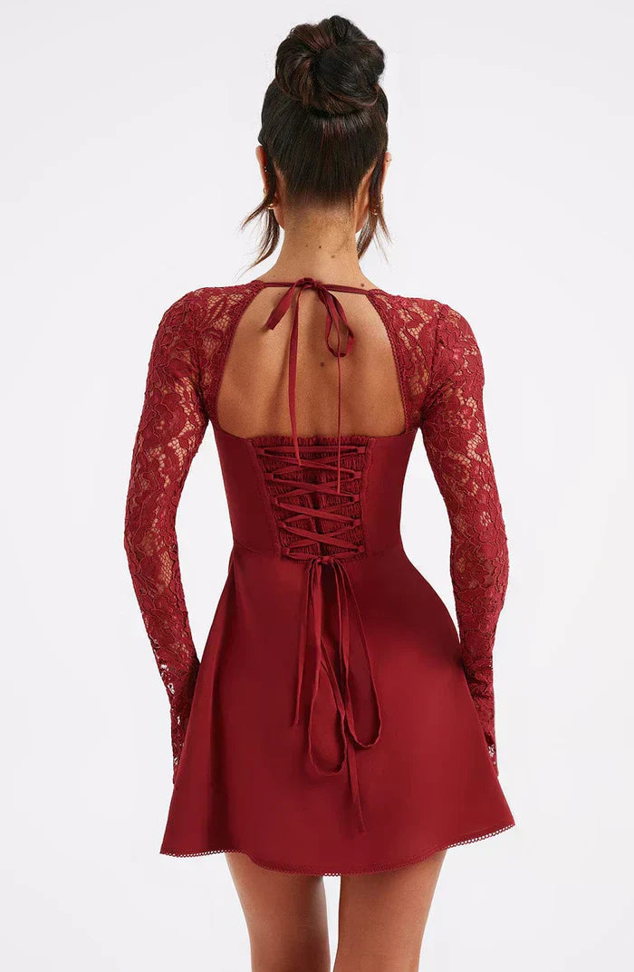 Zelena | Elegant Lace Cocktail Mini Dress for Women