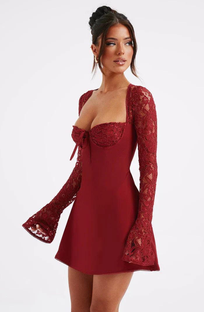 Zelena | Elegant Lace Cocktail Mini Dress for Women