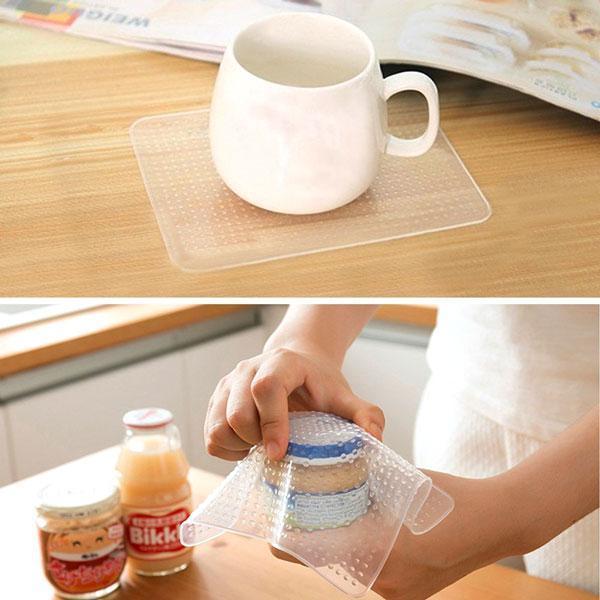 Reusable Silicone Food Wrap Set of 4 BPA-Free Food Storage Covers Airtight Eco-Friendly Kitchen Wraps