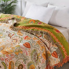Reversible Boho Blanket Cotton Gauze Floral Design Lightweight Throw 59x79 Inches