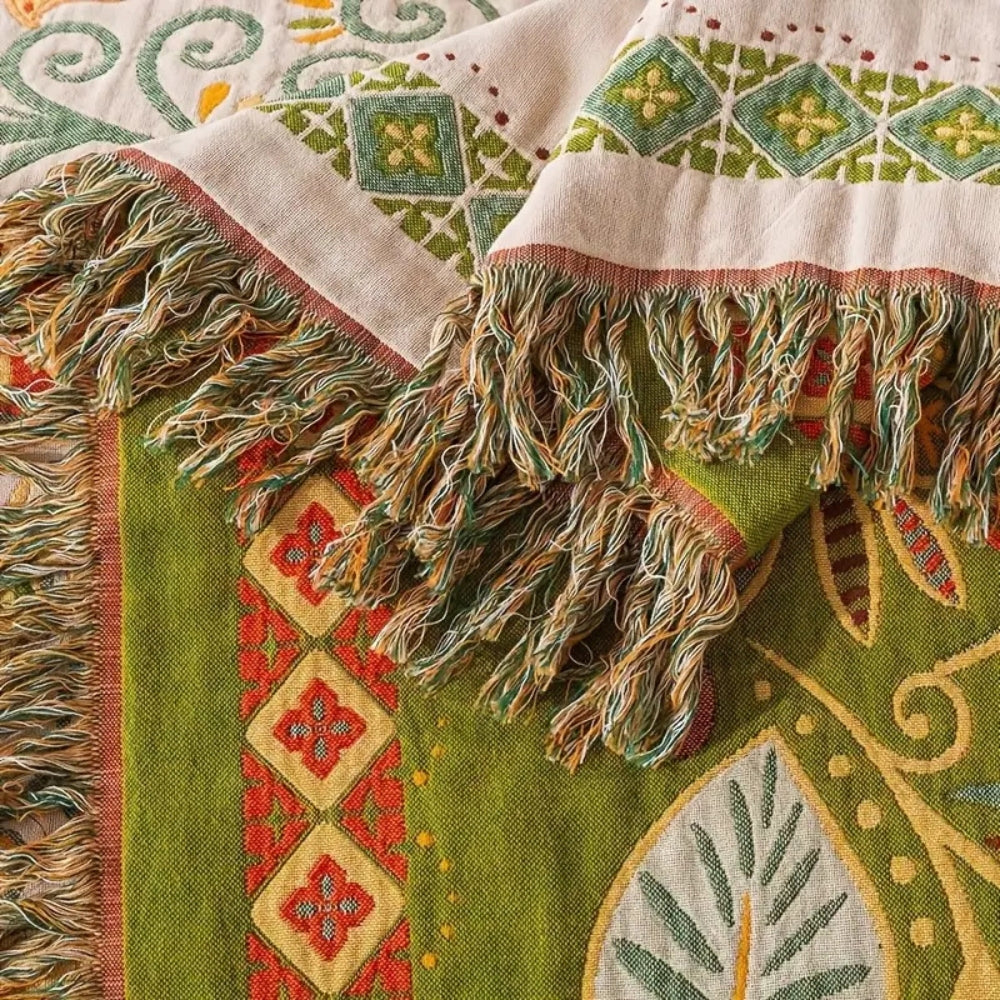 Reversible Boho Blanket Cotton Gauze Floral Design Lightweight Throw 59x79 Inches