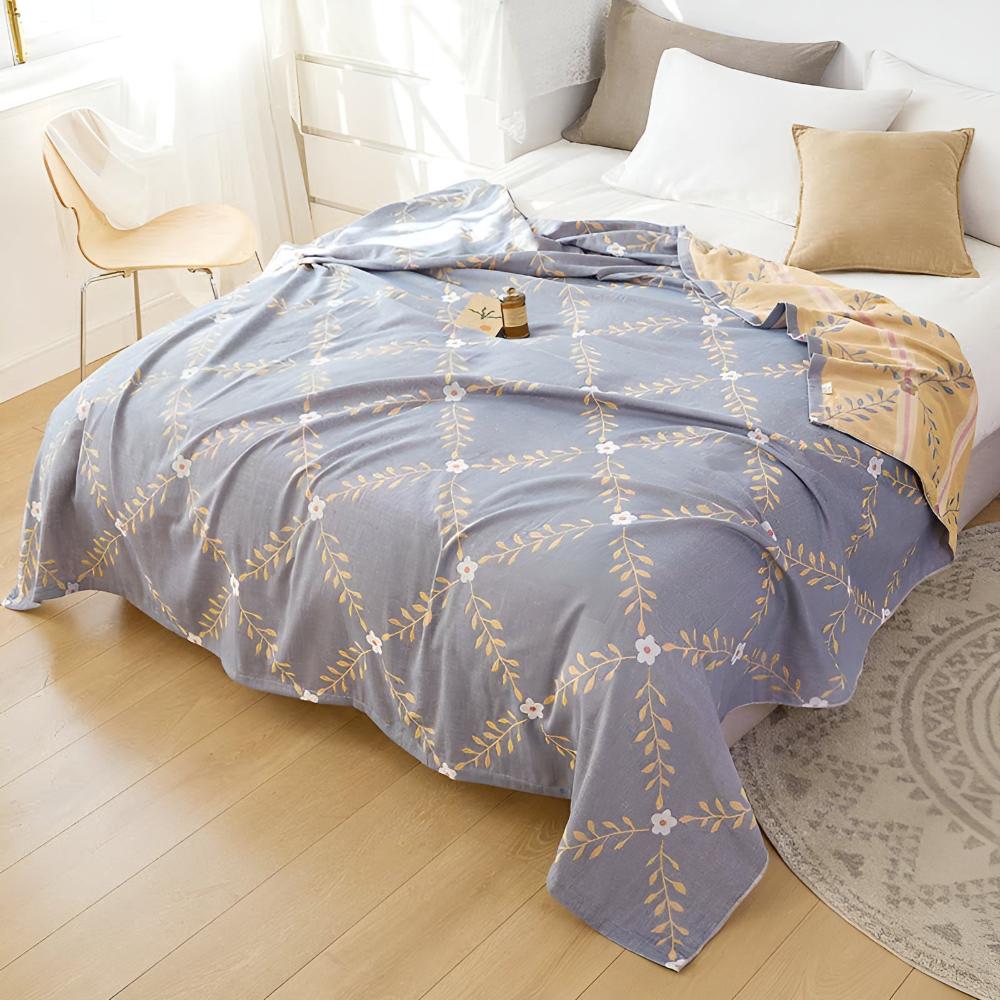 Reversible Botanical Vine Blanket 100% Cotton Lightweight Summer Throw