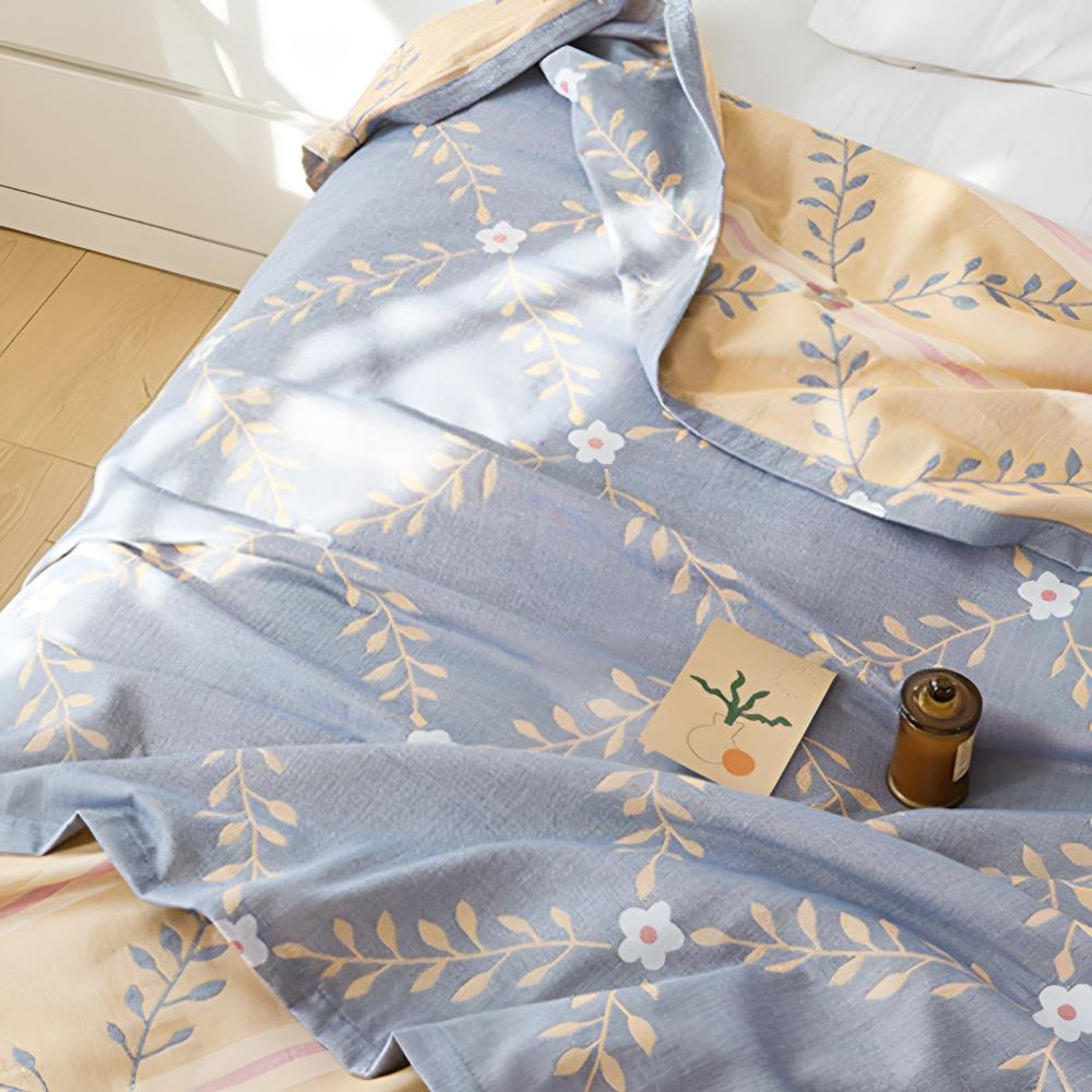 Reversible Botanical Vine Blanket 100% Cotton Lightweight Summer Throw