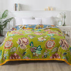 Reversible Cotton Blanket Lightweight Dual-Sided Floral Design for Couch Bed Picnic