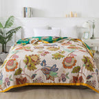 Reversible Cotton Blanket Lightweight Dual-Sided Floral Design for Couch Bed Picnic