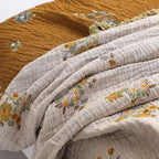 Reversible Cotton Blanket 79x90.5 Inch Vintage Floral Embroidery Tassel Fringe