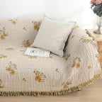 Reversible Cotton Blanket 79x90.5 Inch Vintage Floral Embroidery Tassel Fringe
