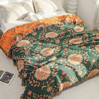 Sunfern Reversible Cotton Blanket Vintage Floral Design 59x79 Inch Cozy Throw