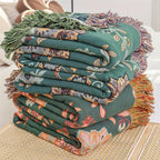 Sunfern Reversible Cotton Blanket Vintage Floral Design 59x79 Inches Cozy Throw