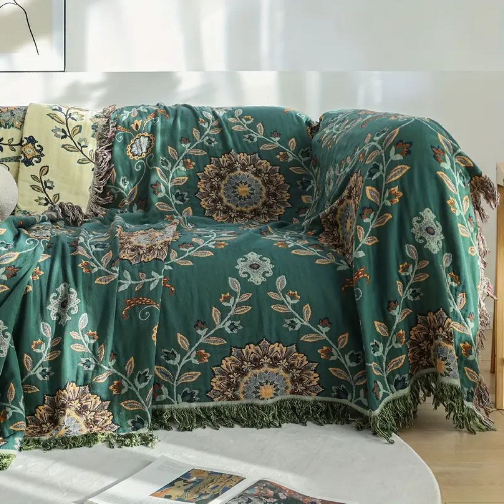 Sunfern Reversible Cotton Blanket Vintage Floral Design 59x79 Inches Cozy Throw