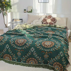 Sunfern Reversible Cotton Blanket Vintage Floral Design 59x79 Inches Cozy Throw