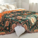 Sunfern Reversible Cotton Blanket Vintage Floral Design 59x79 Inches Cozy Throw