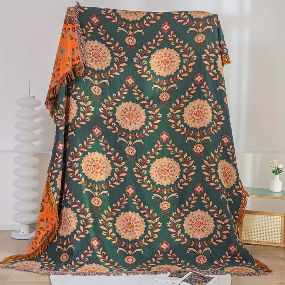 Sunfern Reversible Cotton Blanket Vintage Floral Design 59x79 Inch Cozy Throw