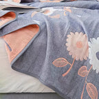 Reversible Cotton Floral Blanket Lightweight All-Season Throw for Bed Sofa Travel