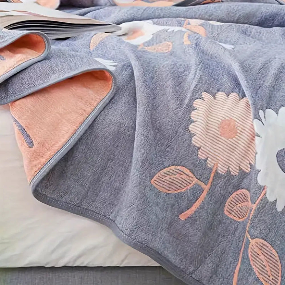 Reversible Cotton Floral Blanket Lightweight All-Season Throw for Bed Sofa Travel