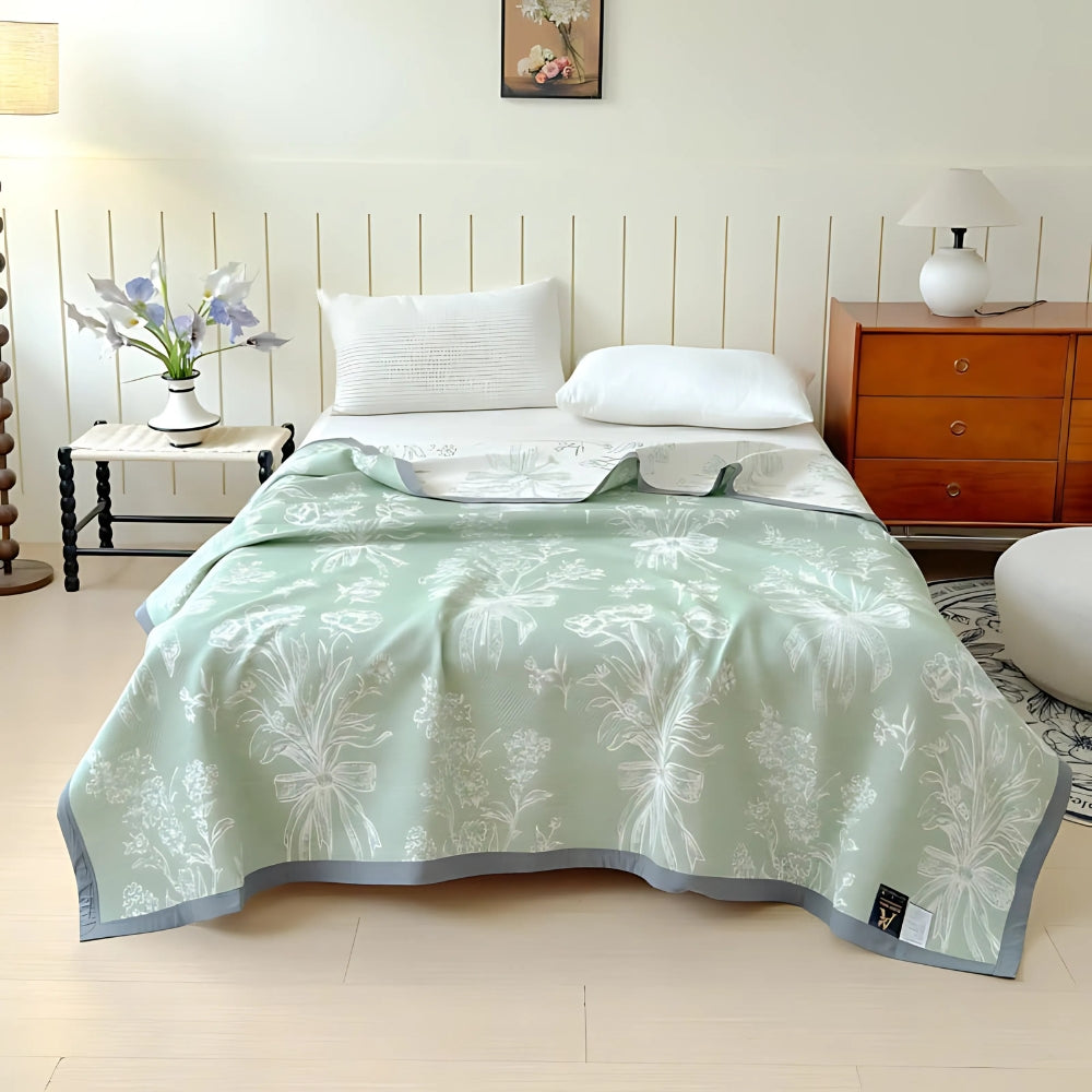 Reversible Cotton Gauze Blanket Soft Breathable Floral Design Year-Round Comfort 59x79 to 79x90.5 inches