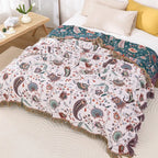 Liora Vintage Reversible Cotton Blanket Floral Pattern Soft All-Season Throw